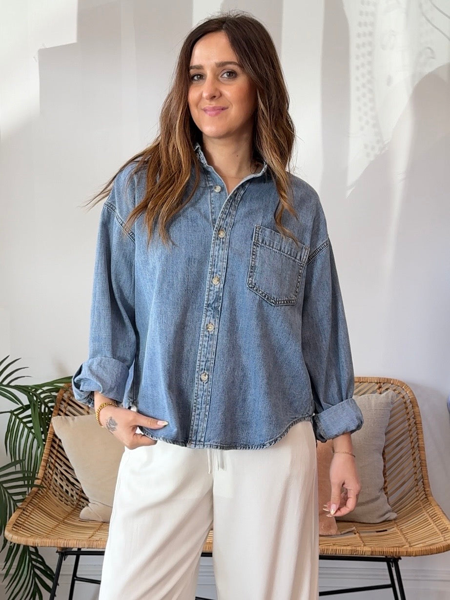 Miou Muse | Malani Button Up Denim Shirt | Sweetest Stitch Boutique