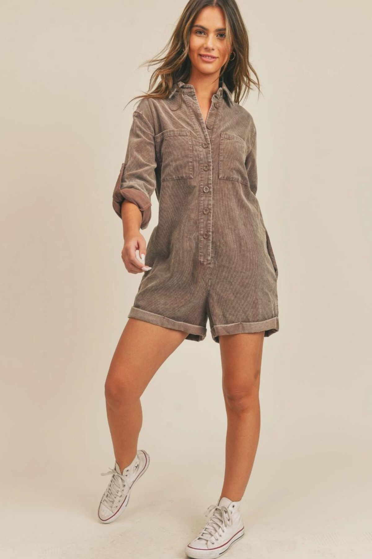 Sadie &amp; Sage Washed Brown Get Like This Romper | Sweetest Stitch