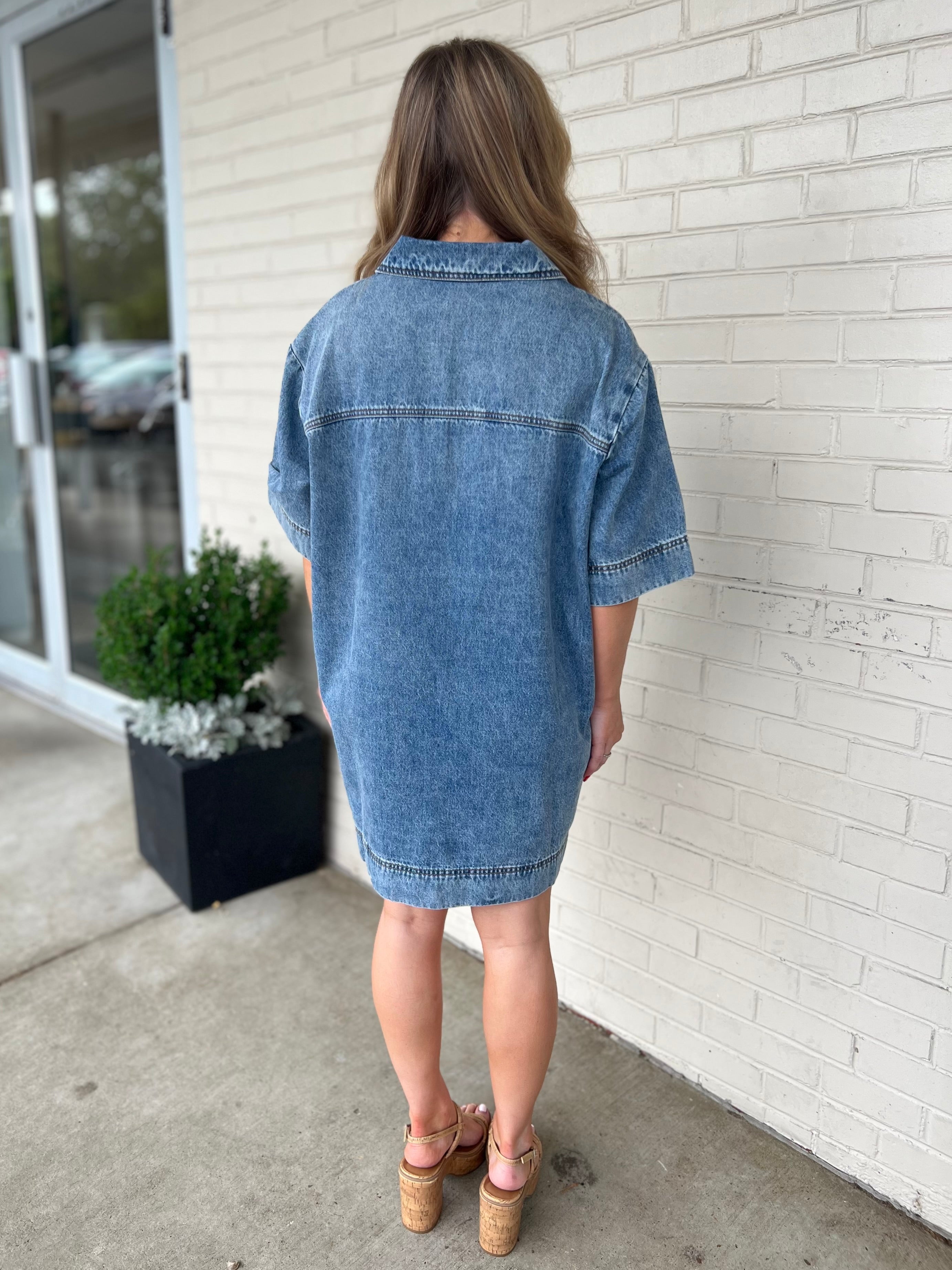 Miou Muse | Blair Denim Short Sleeve Mini Dress | Sweetest Stitch