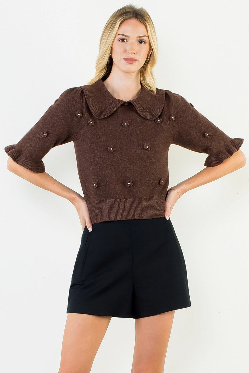 THML | Margot Flower Short Sleeve Sweater | Sweetest Stitch Boutique
