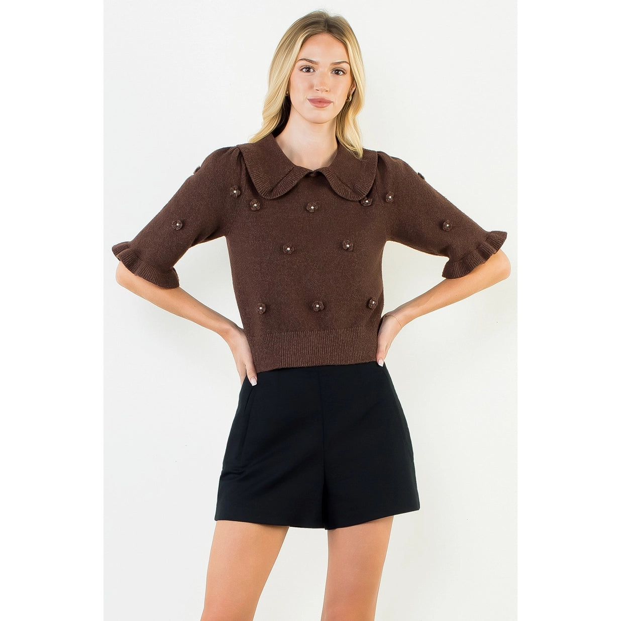 THML | Margot Flower Short Sleeve Sweater | Sweetest Stitch Boutique