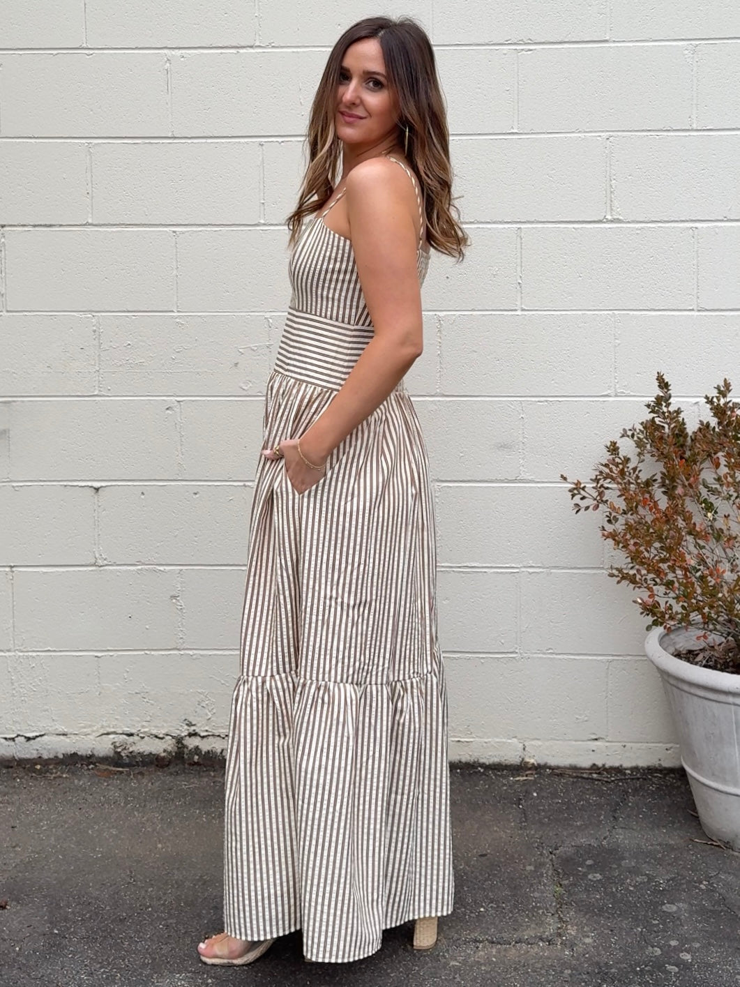 THML | Lorelei Sleeveless Striped Maxi Dress | Sweetest Stitch Brown / L THML | Lorelei Sleeveless Striped Maxi Dress | Sweetest Stitch Brown / L