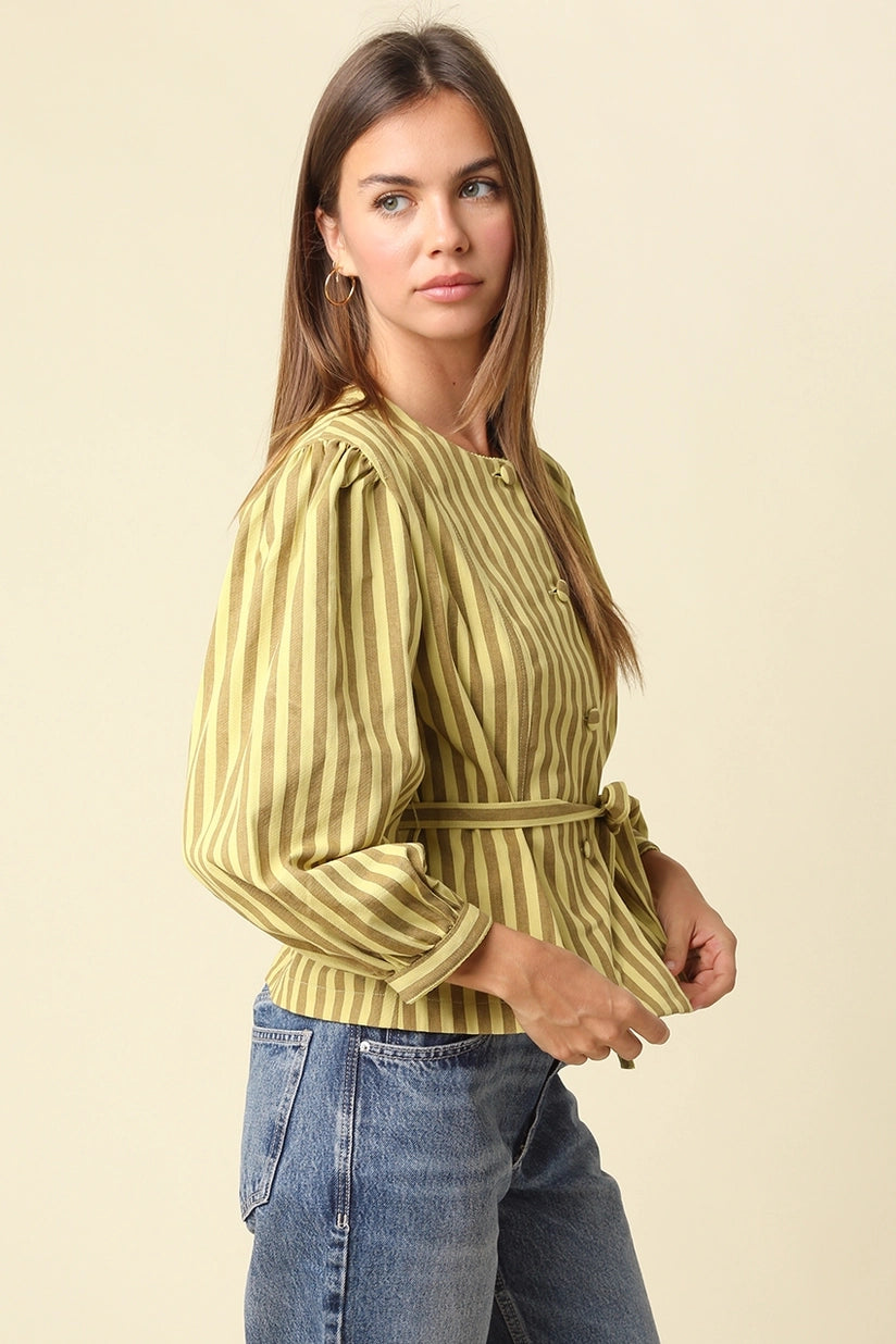 Olivaceous | Benica Stripe Belted Top | Sweetest Stitch Boutique RVA