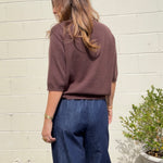 Miou Muse | Short Sleeve Knit Top Brown | Sweetest Stitch Boutique