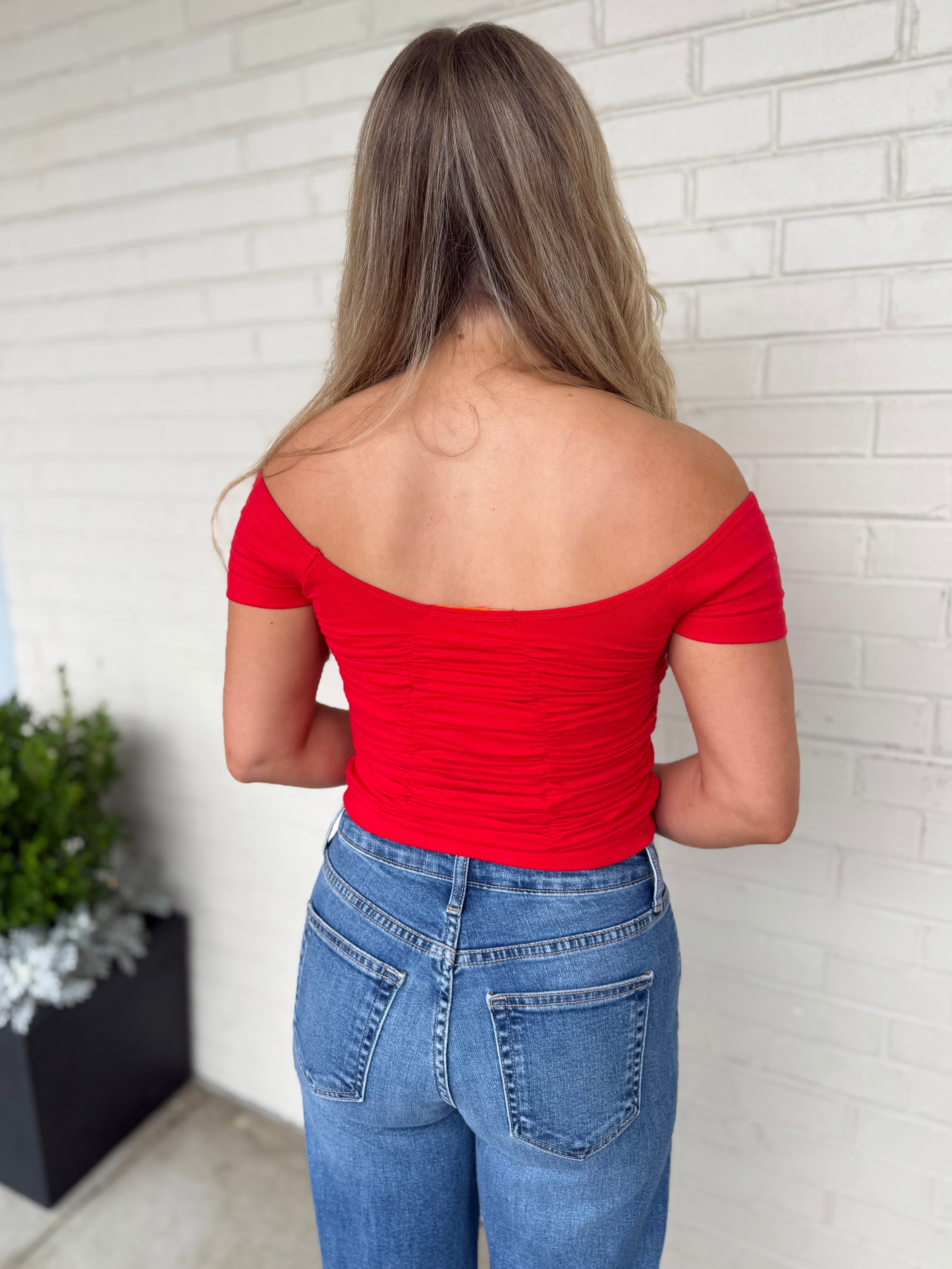 Olivaceous | Frensis Ruched Off Shoulder Top | Sweetest Stitch