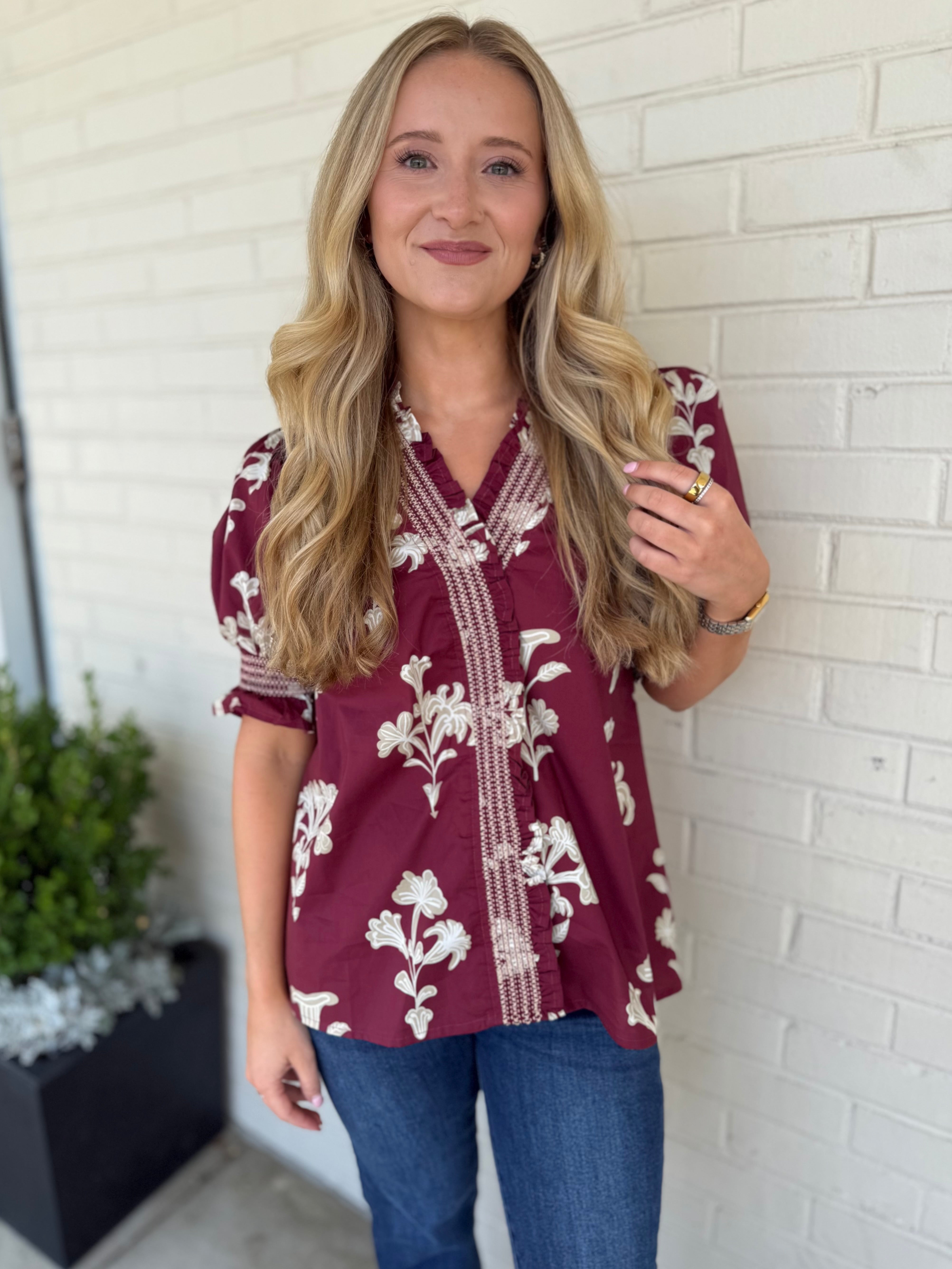 Entro | Kaylee Floral Puff Sleeve Top | Sweetest Stitch Boutique