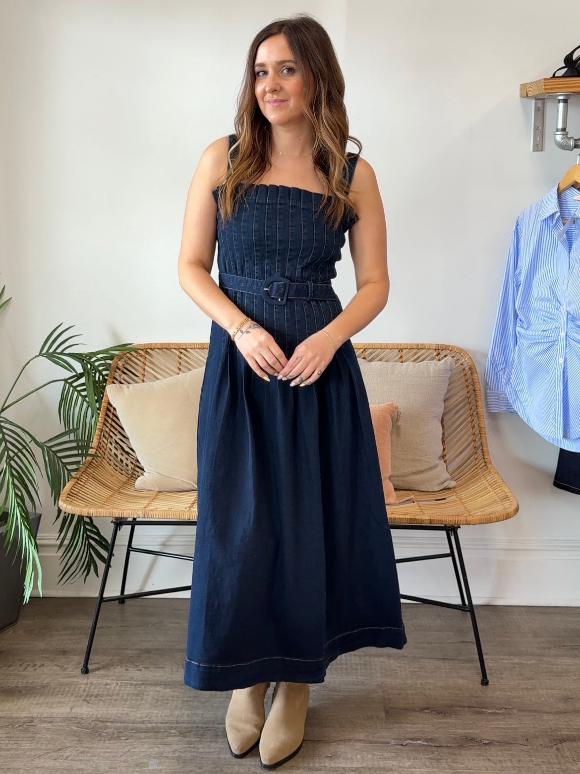 Moon River | Ensley Denim Midi Dress | Sweetest Stitch Boutique