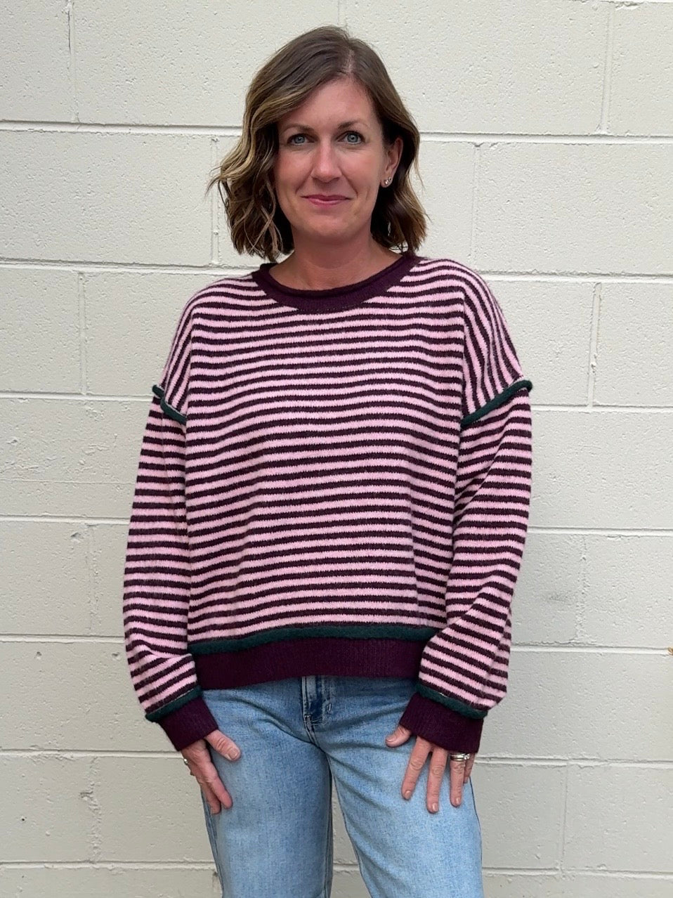 Entro | Joanna Striped Sweater - Plum | Sweetest Stitch Boutique RVA
