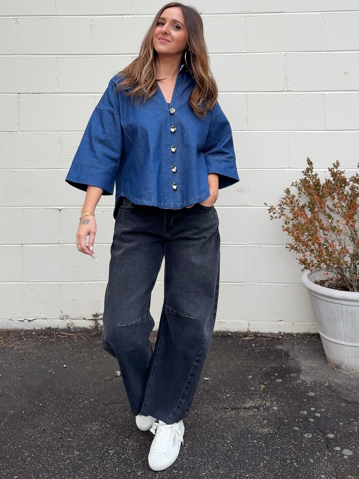 THML | Salem Button Front Denim Top | Sweetest Stitch Boutique