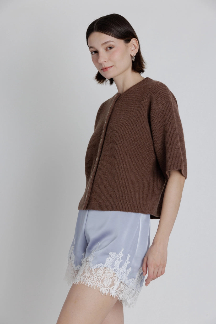 Aureum | Gemma Short Sleeve Cardigan Brown | Sweetest Stitch Boutique