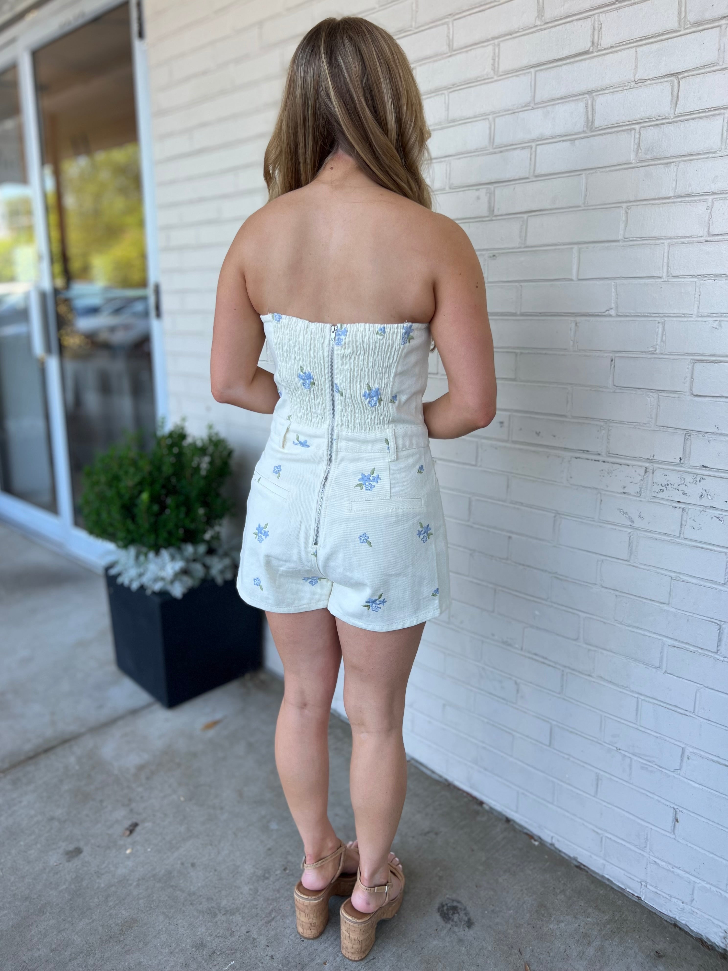 Le Lis | Cream Denim Grady Romper | Sweetest Stitch Boutique