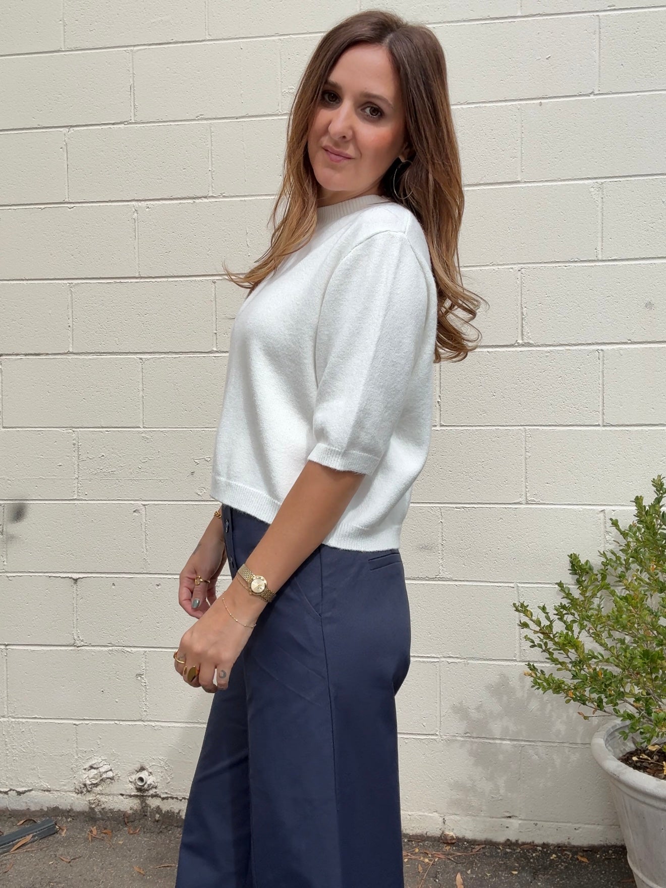 Miou Muse | Short Sleeve Knit Top - Off White | Sweetest Stitch RVA