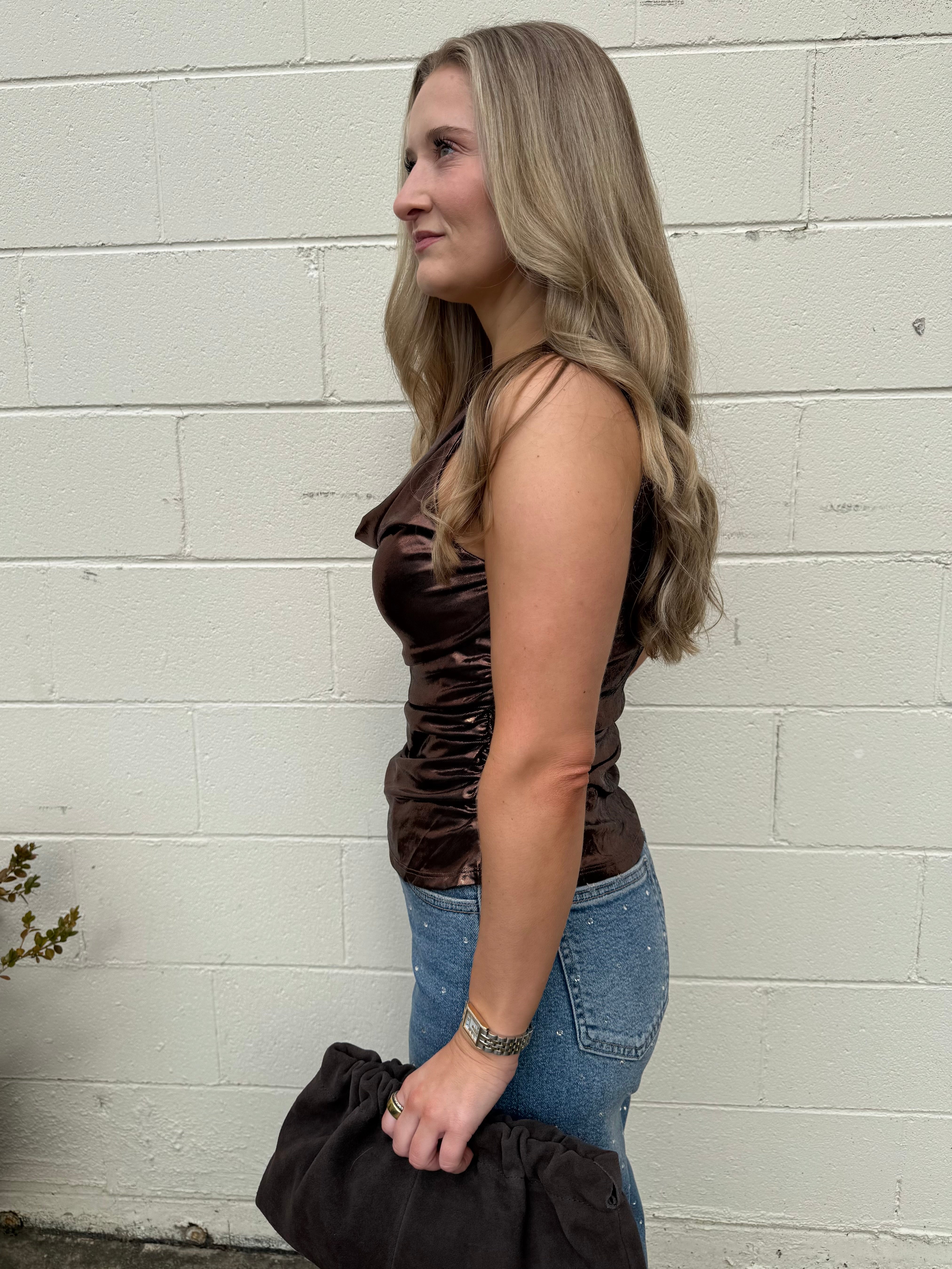 ASTR The Label | Leanne Metallic Cowl Neck Top | Sweetest Stitch