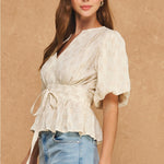 Strut & Bolt | Tracie Puff Sleeve Peplum Top | Sweetest Stitch Boutique