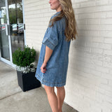 Miou Muse | Blair Denim Short Sleeve Mini Dress | Sweetest Stitch