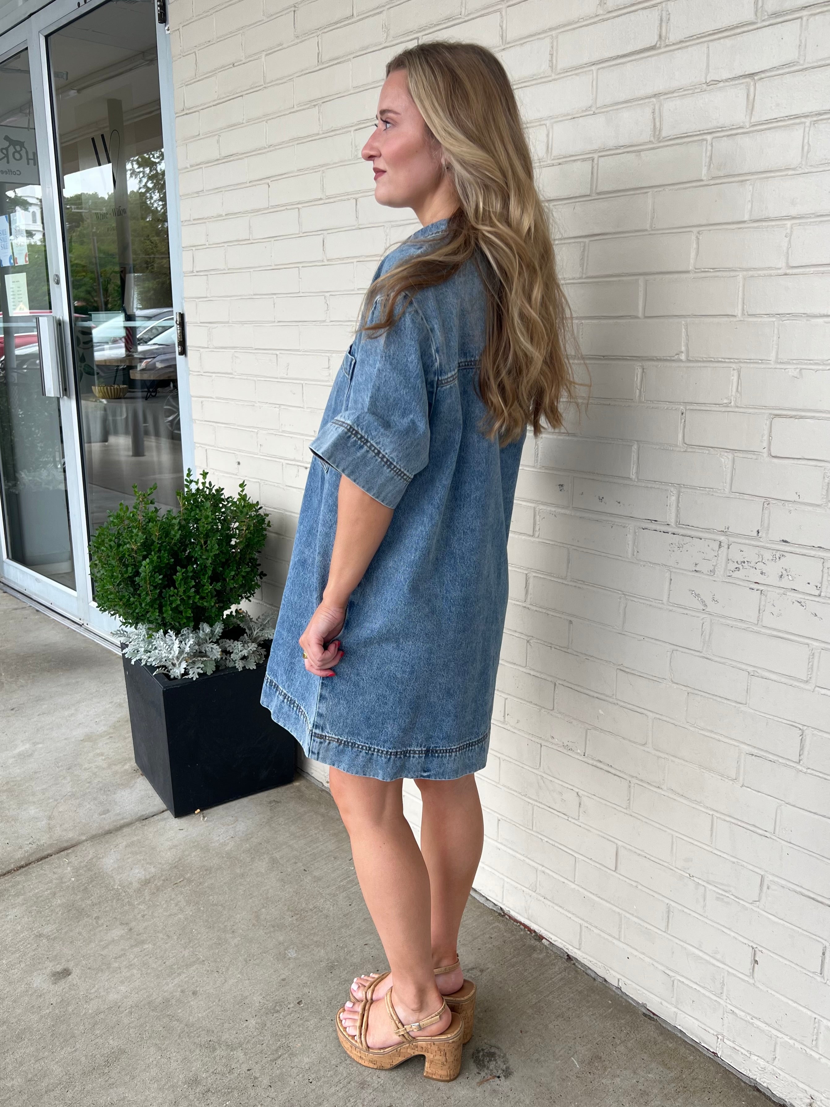 Miou Muse | Blair Denim Short Sleeve Mini Dress | Sweetest Stitch
