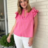 Olivaceous | Missy Stripe Ruffle Sleeve Shirt | Sweetest Stitch 