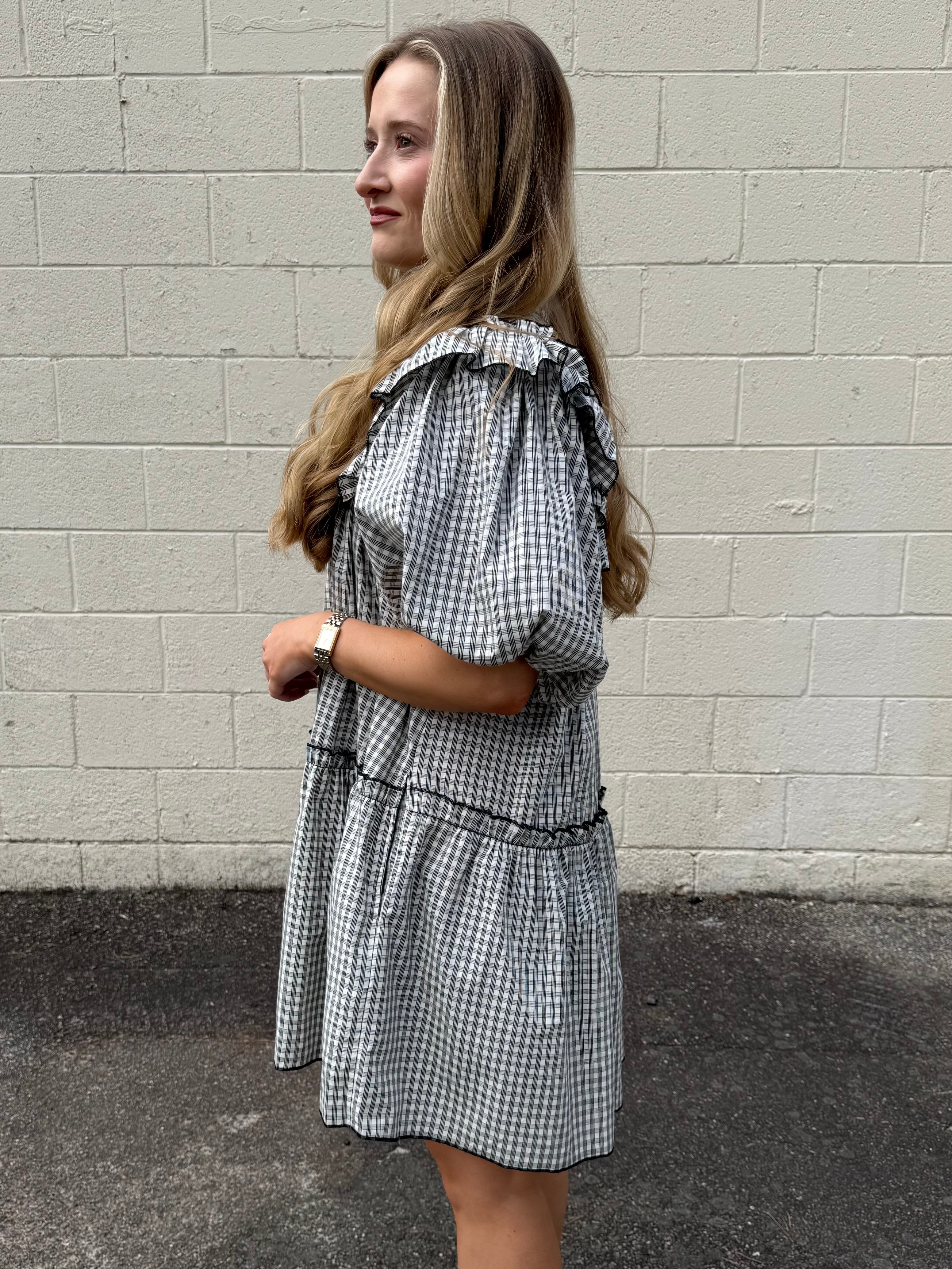 Olivaceous | Lora Puff Sleeve Gingham Mini Dress | Sweetest Stitch Cream/Black / S Olivaceous | Lora Puff Sleeve Gingham Mini Dress | Sweetest Stitch Cream/Black / S
