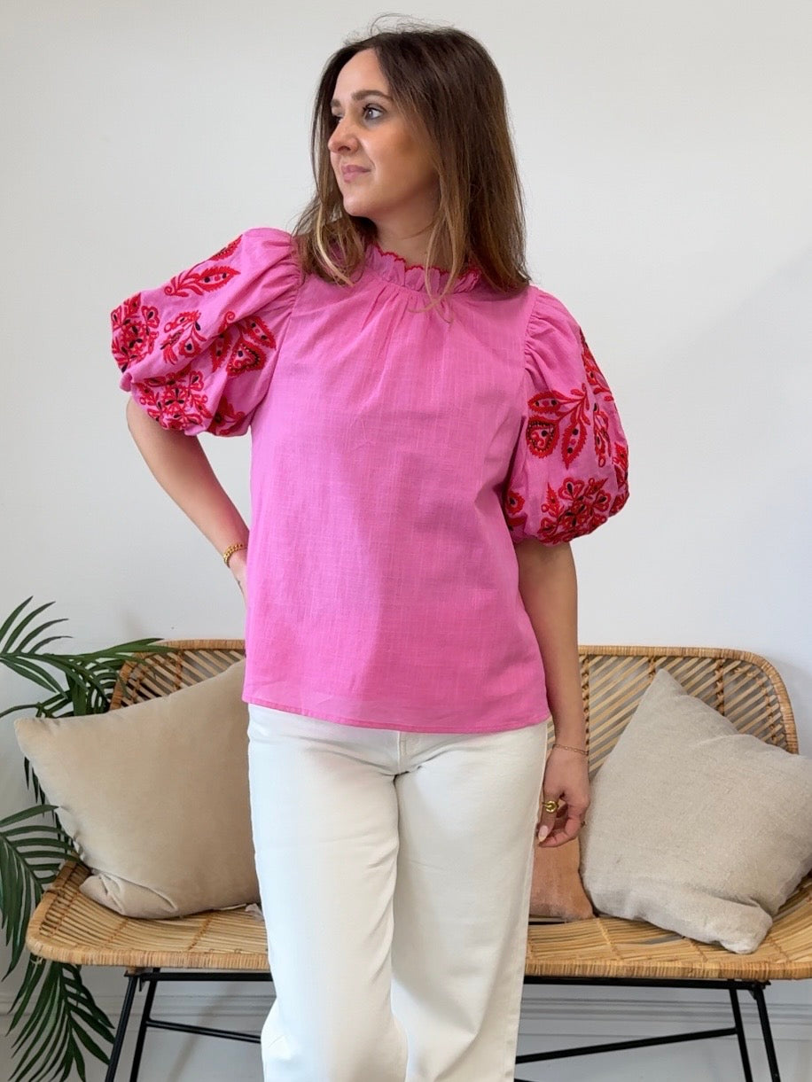 Entro | Tate Embroidered Puff Sleeve Top | Sweetest Stitch Boutique