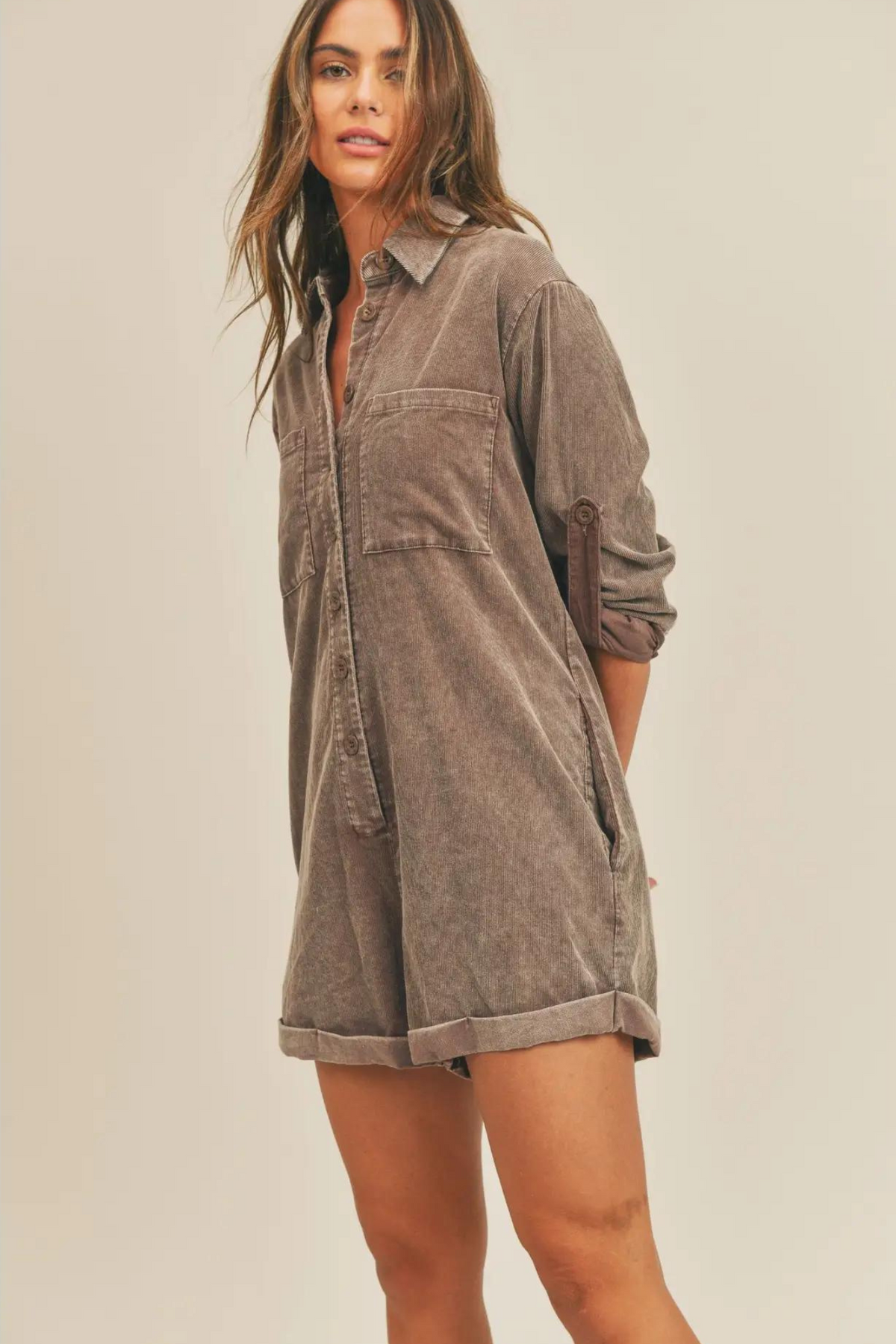 Sadie &amp; Sage Washed Brown Get Like This Romper | Sweetest Stitch