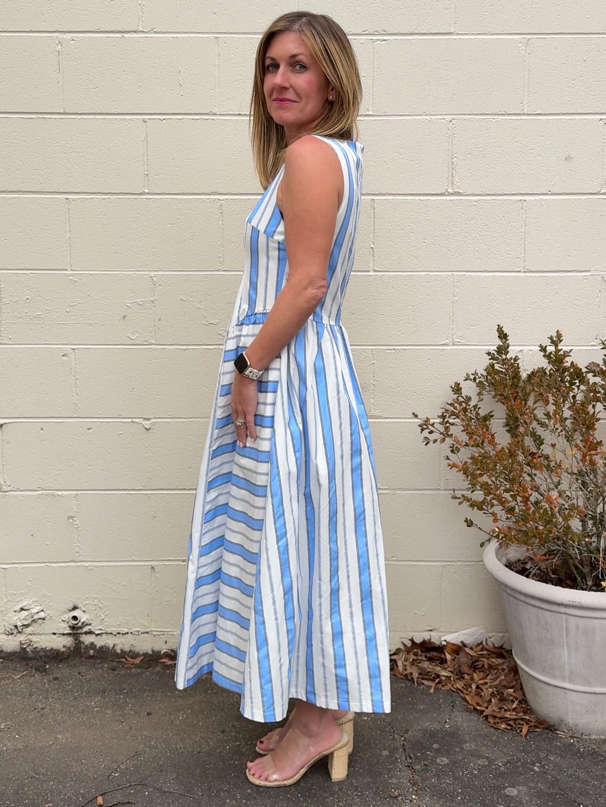 THML | Kira Striped Midi Dress | Sweetest Stitch Blue / S THML | Kira Striped Midi Dress | Sweetest Stitch Blue / S