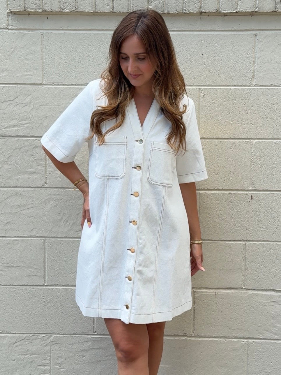 Entro | Whitney Button Front Off White Denim Dress | Sweetest Stitch