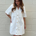 Entro | Whitney Button Front Off White Denim Dress | Sweetest Stitch
