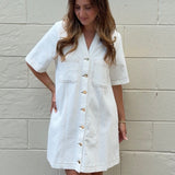 Entro | Whitney Button Front Off White Denim Dress | Sweetest Stitch