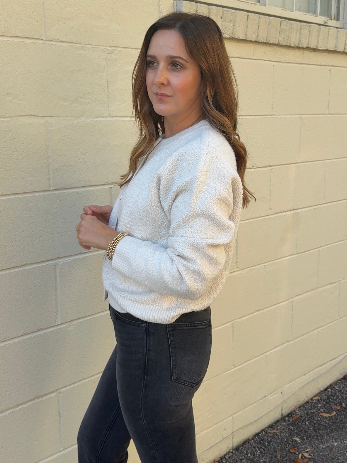 Entro | Madeline Button Front Sweater Ecru | Sweetest Stitch Boutique