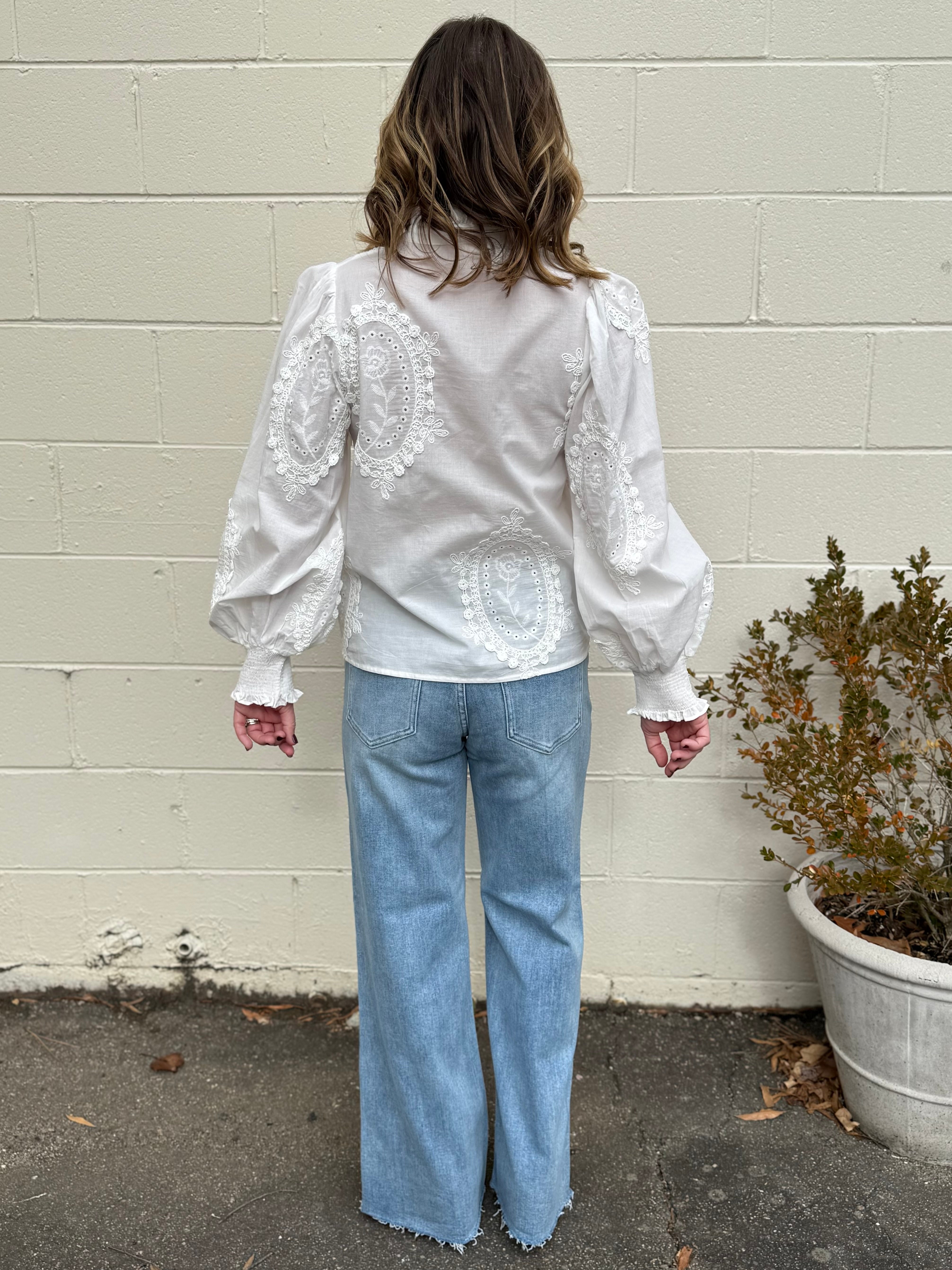 Entro | Holly Embroidered Button Front Top | Sweetest Stitch Boutique