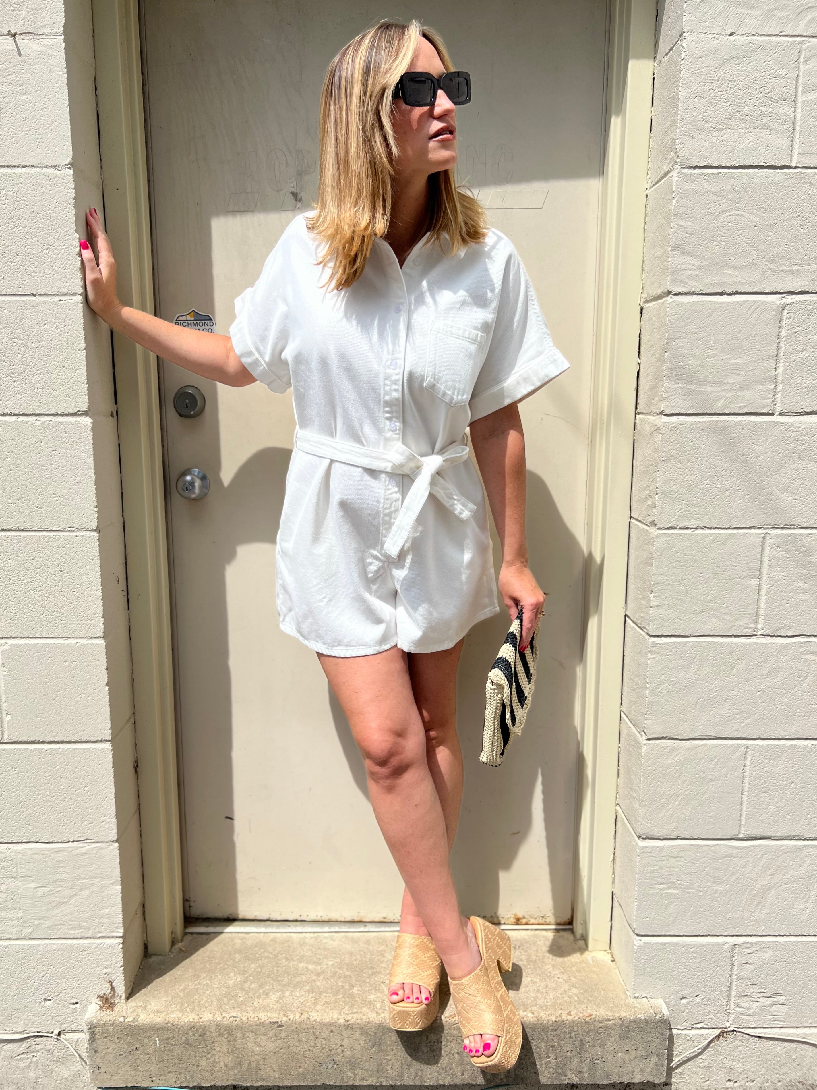 Miou Muse | Audrey White Denim Romper | Sweetest Stitch