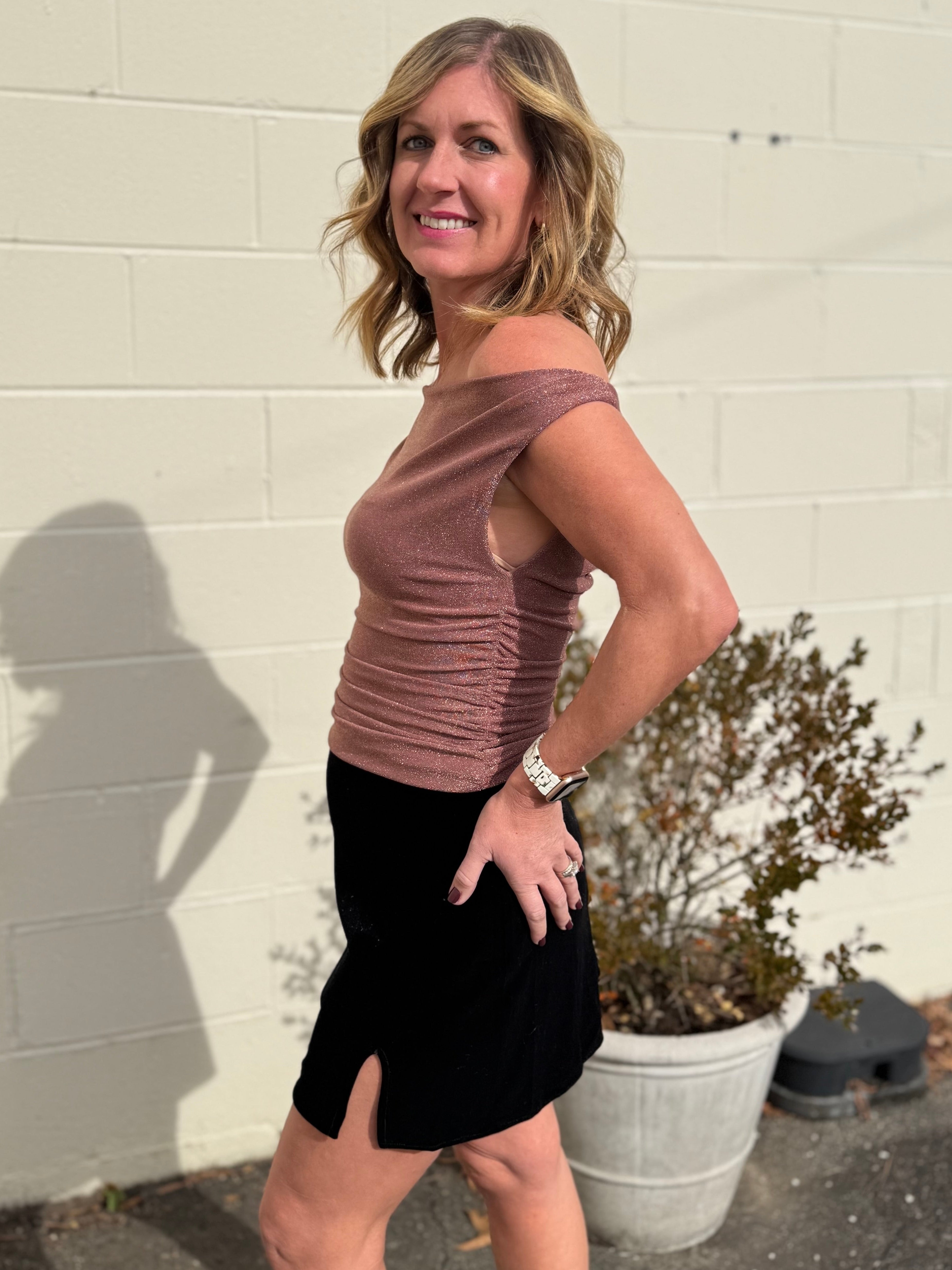 Dress Forum | Lauren Off Shoulder Shimmer Top | Sweetest Stitch