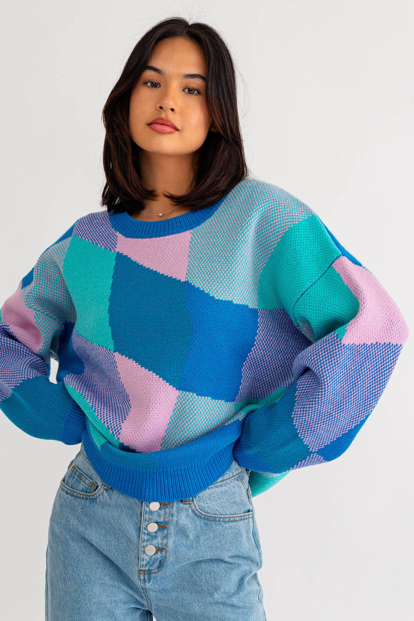 Le Lis | Abstract Plaid Sweater | Sweetest Stitch Online Boutique