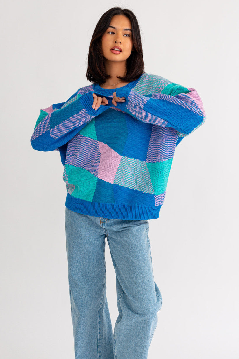 Le Lis | Abstract Plaid Sweater | Sweetest Stitch Online Boutique