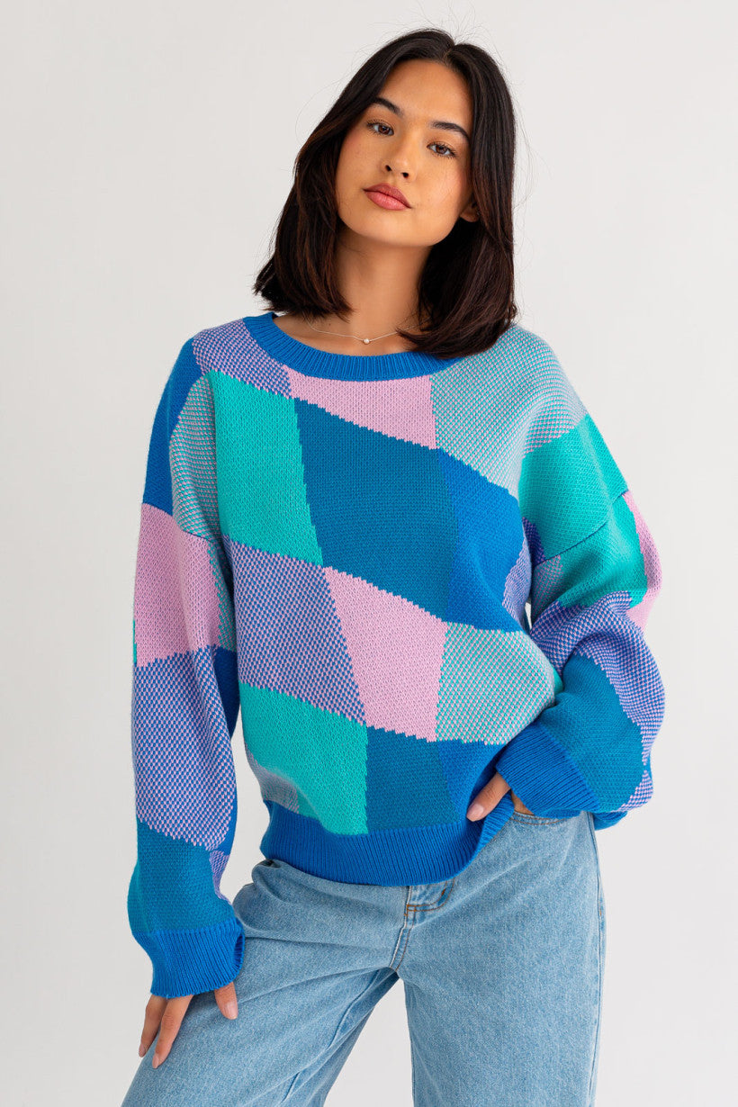 Le Lis | Abstract Plaid Sweater | Sweetest Stitch Online Boutique