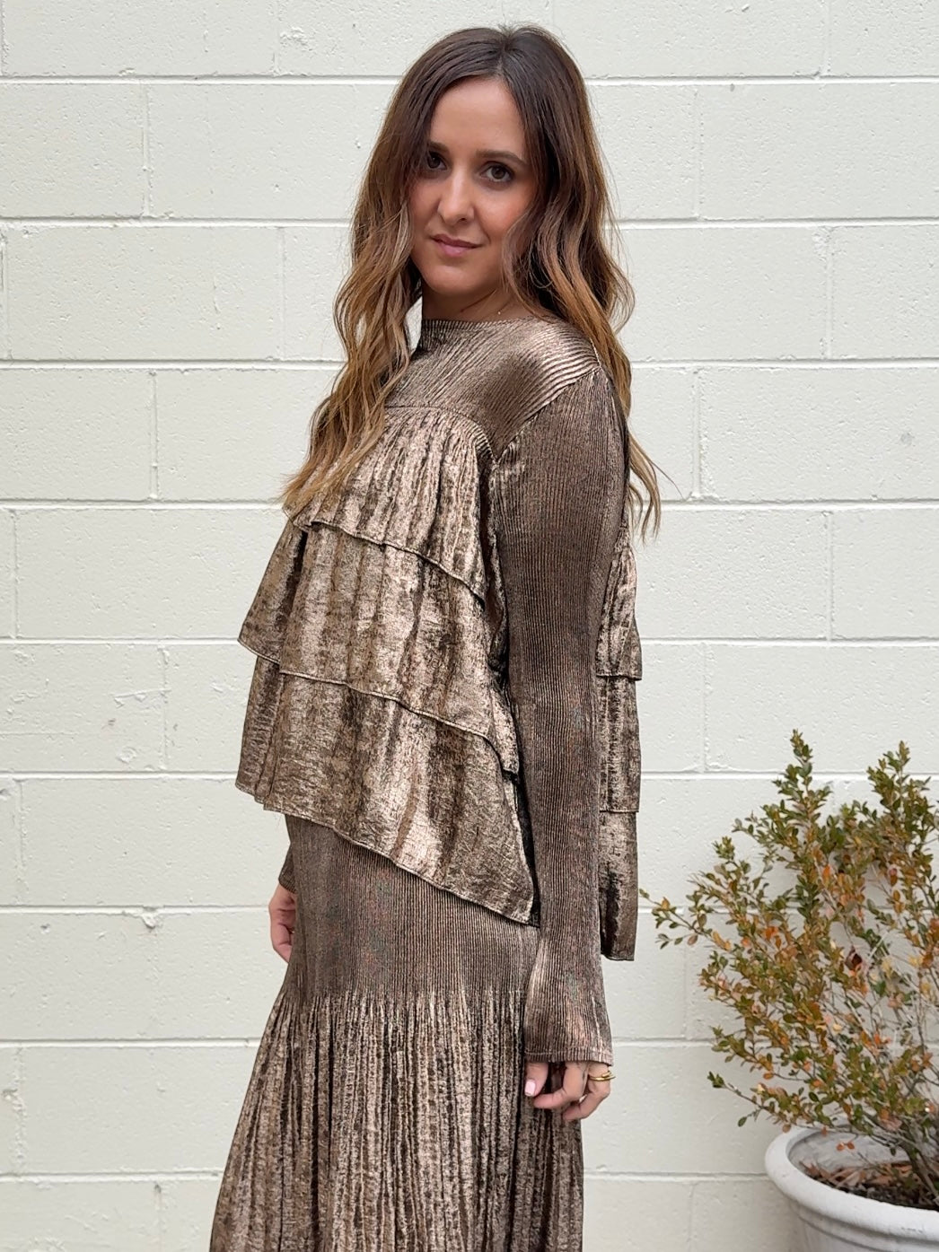 Current Air | Astrid Tiered Metallic Top | Sweetest Stitch Boutique