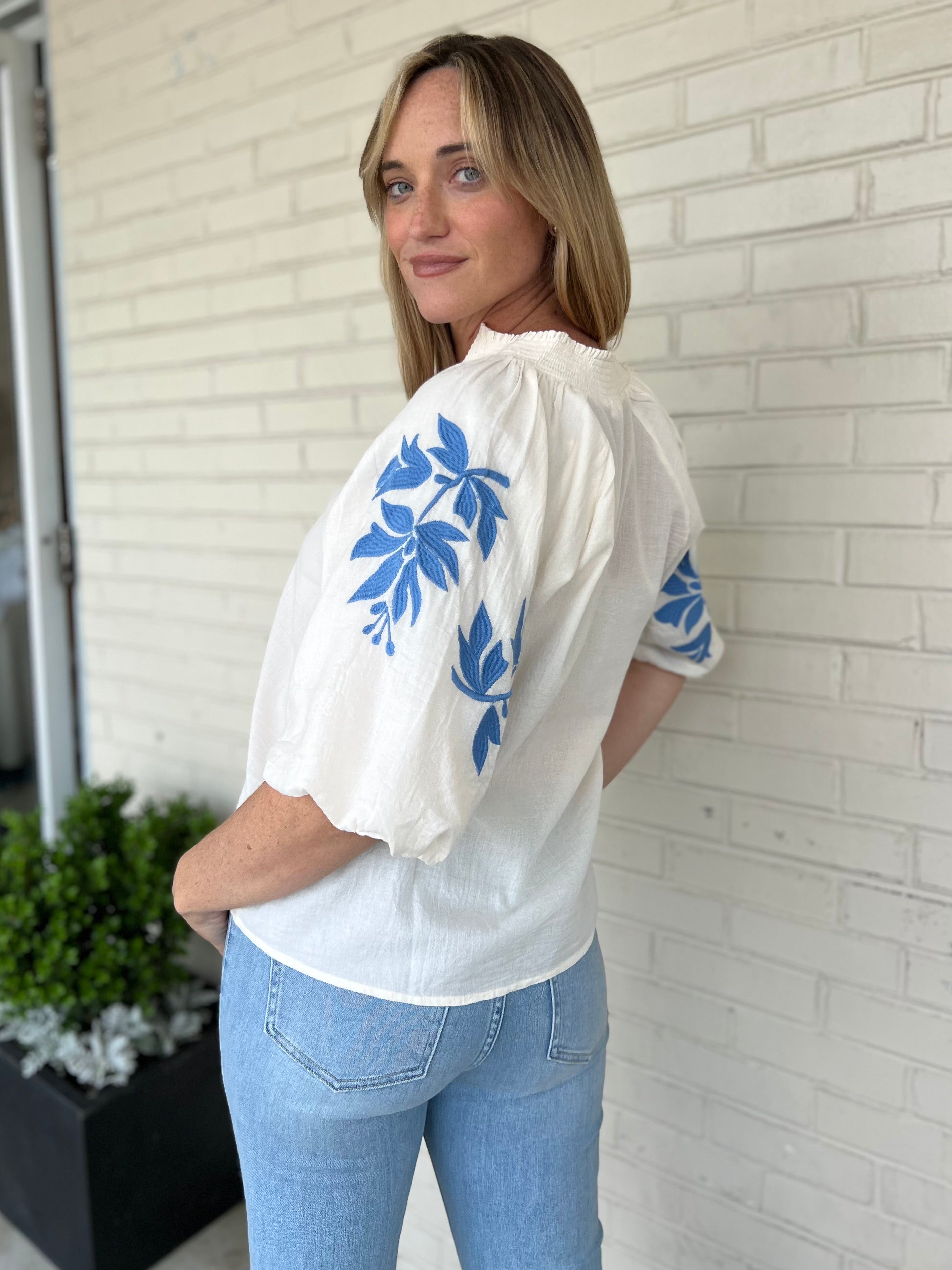 Christine Short Sleeve Embroidered Top