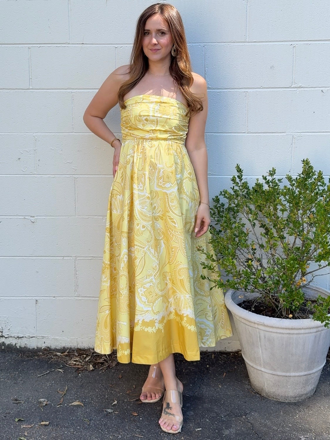 Olivaceous | Maisie Strapless Paisley Midi Dress | Sweetest Stitch RVA
