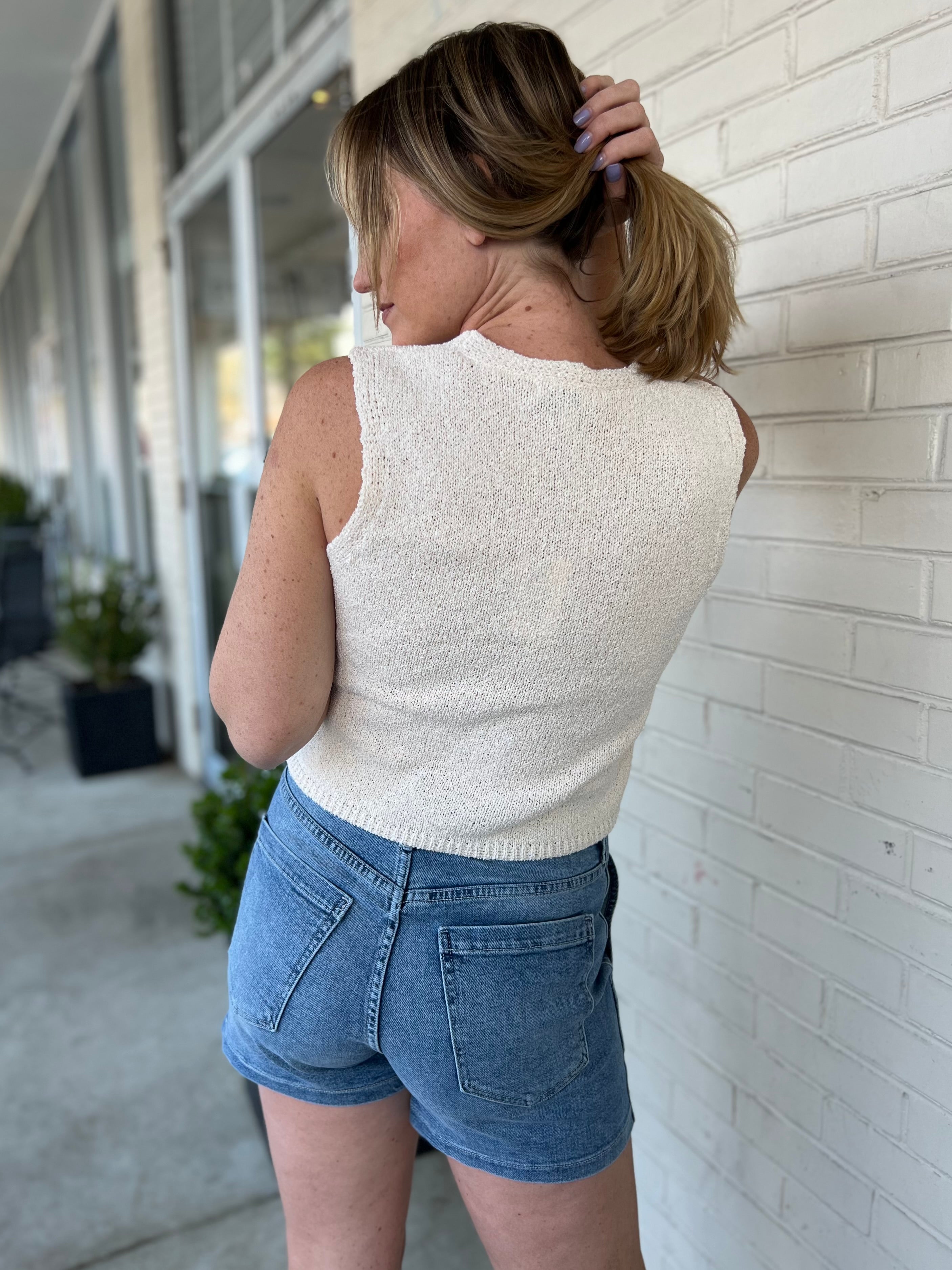 Miou Muse | Beige Knit Sleeveless Top | Sweetest Stitch