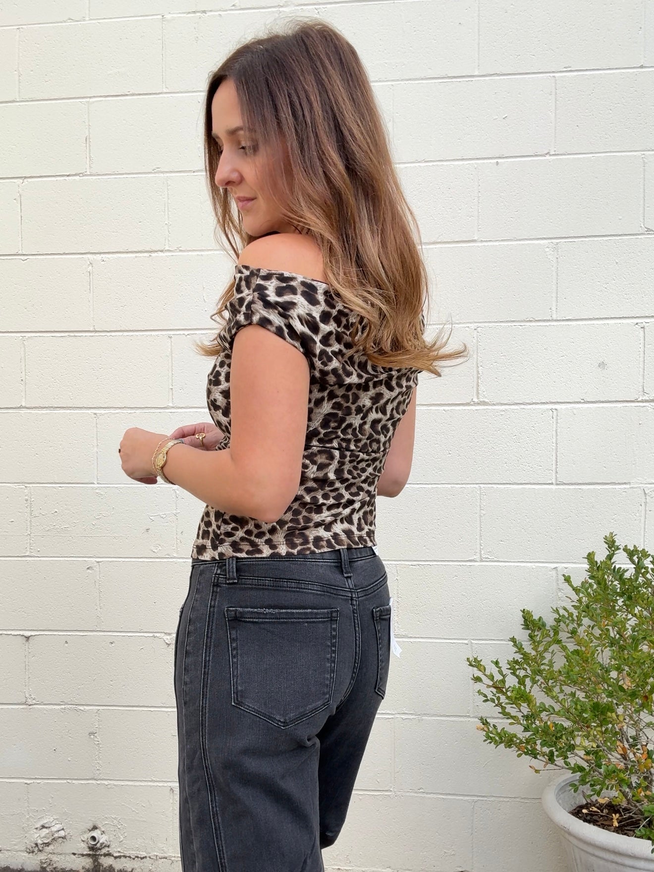 Olivaceous | Lena Leopard Off Shoulder Top | Sweetest Stitch
