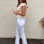 Flying Monkey | Sara Cropped Flare Jeans - White | Sweetest Stitch