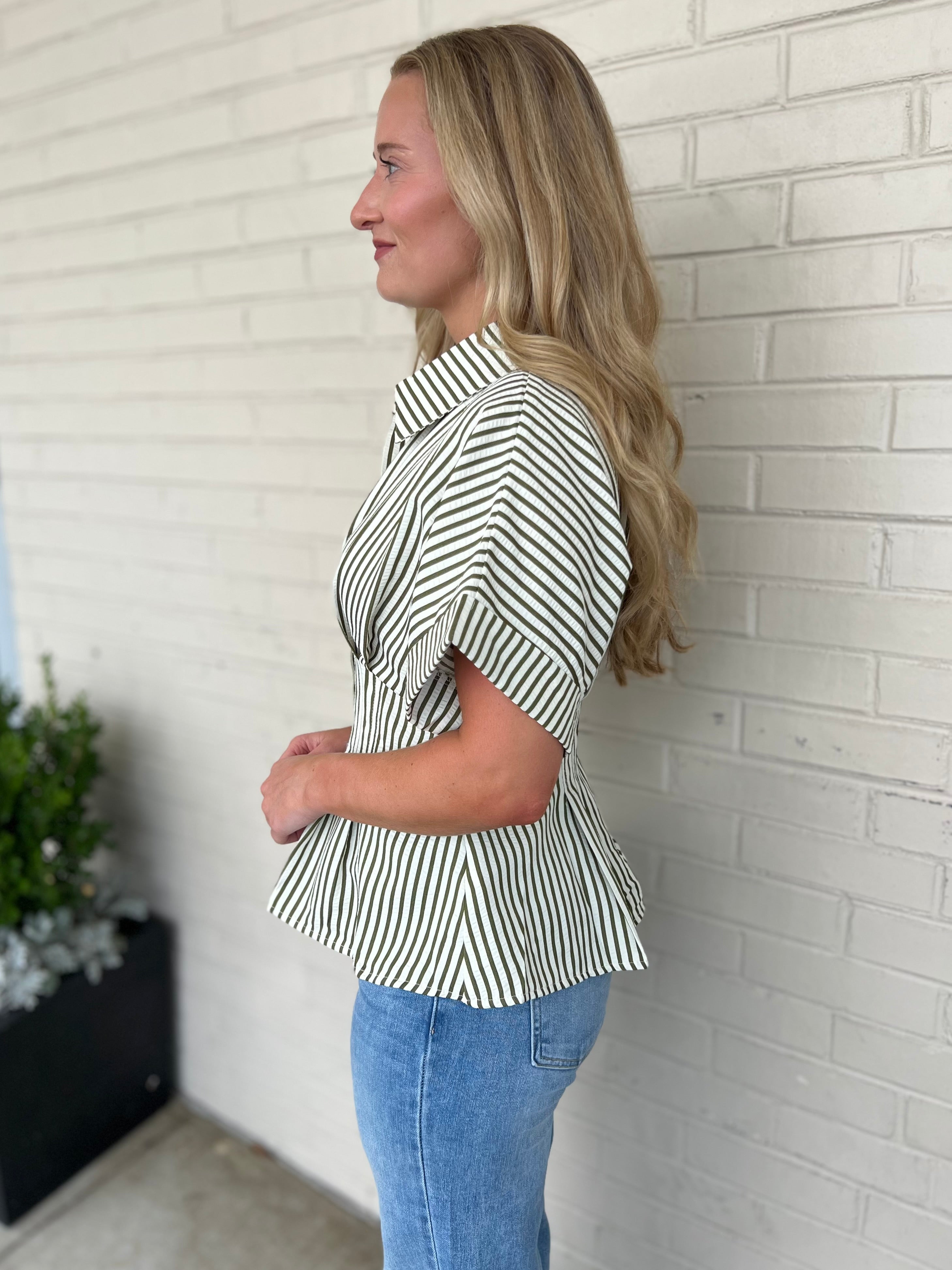 Entro | Lucille Striped Button Up Top | Sweetest Stitch 