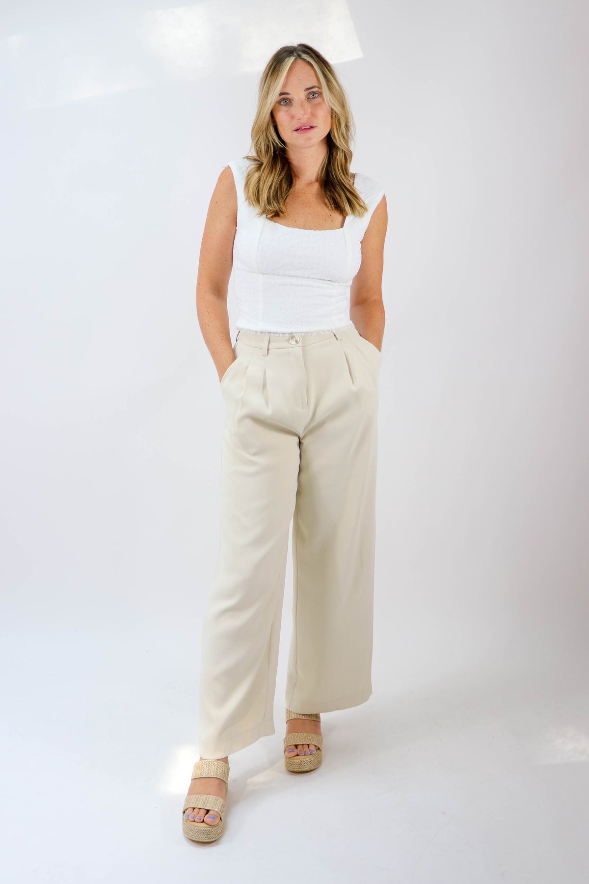Beige Botany | Wide Leg Trouser Pants | Sweetest Stitch Boutique