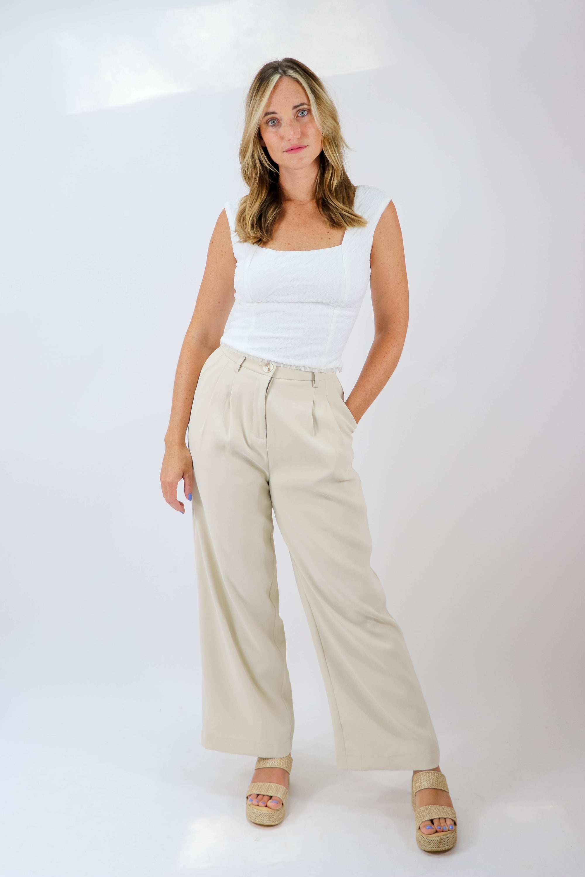 Beige Botany | Wide Leg Trouser Pants | Sweetest Stitch Boutique