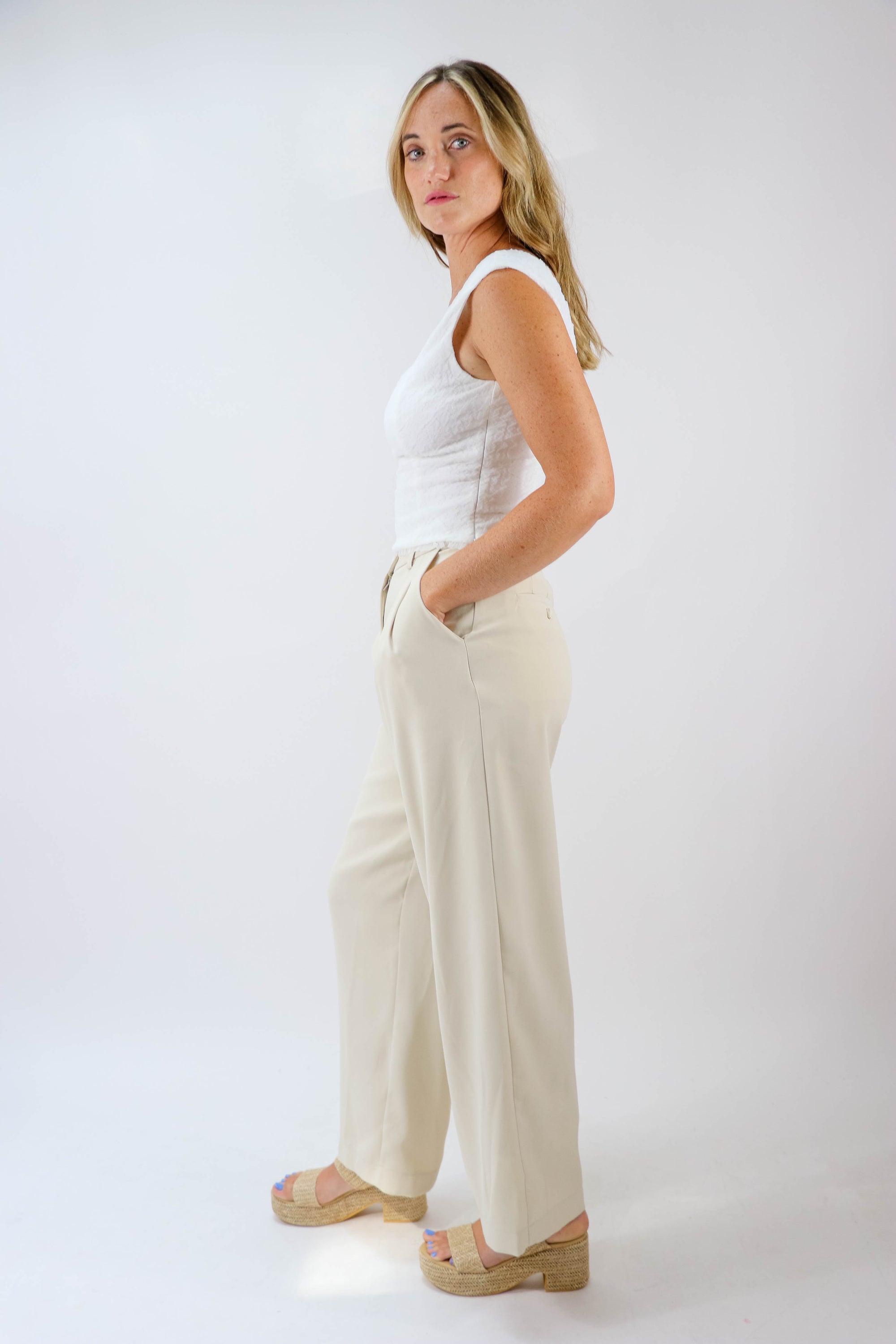 Beige Botany | Wide Leg Trouser Pants | Sweetest Stitch Boutique