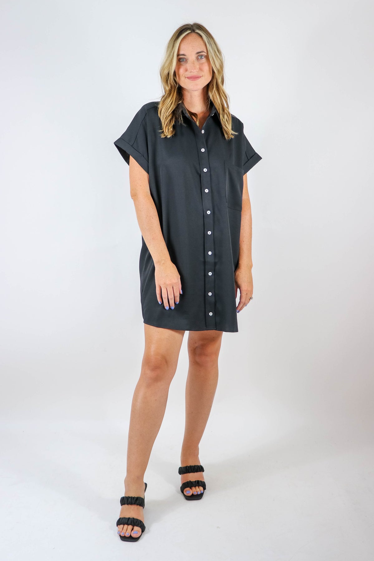 Entro | Black Button Up Shirt Dress | Sweetest Stitch Boutique