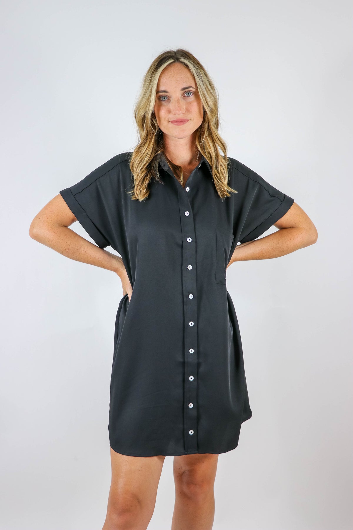 Entro | Black Button Up Shirt Dress | Sweetest Stitch Boutique