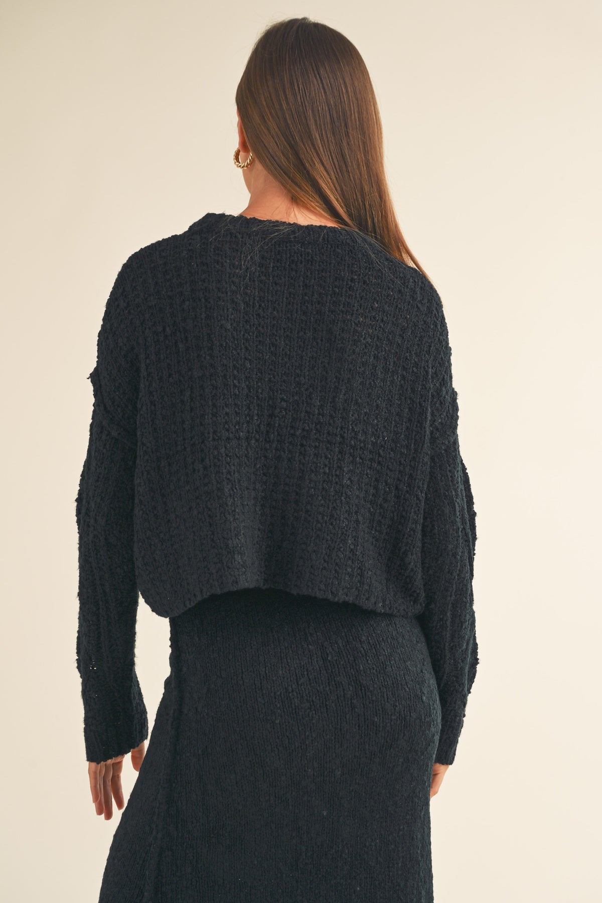 Miou Muse | Black Cable Knit Cropped Sweater | Sweetest Stitch
