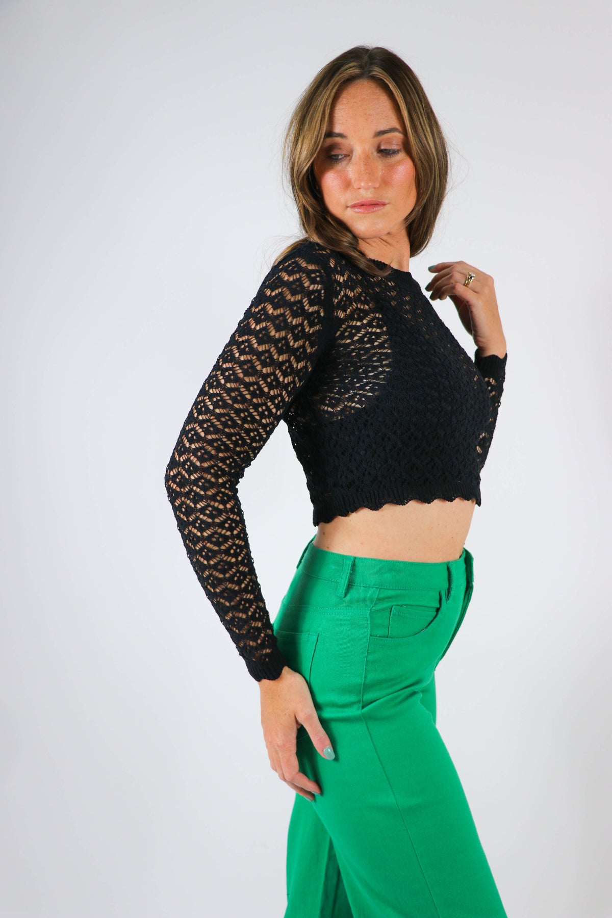 Open Knit Crochet Long Sleeve Top | Sweetest Stitch Boutique