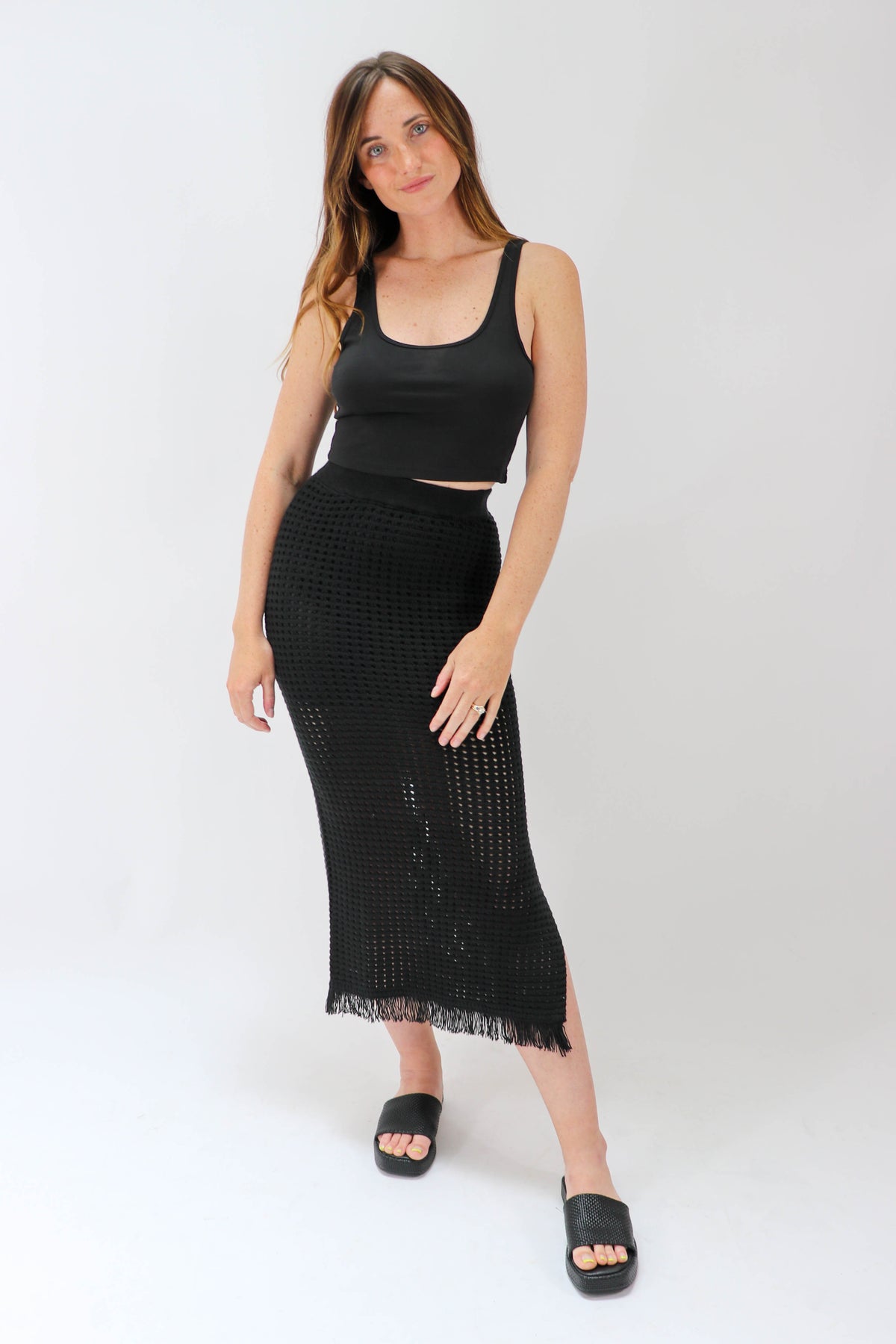 Black Crochet Midi Skirt Swim Suit Cover Up | Sweetest Stitch Boutique